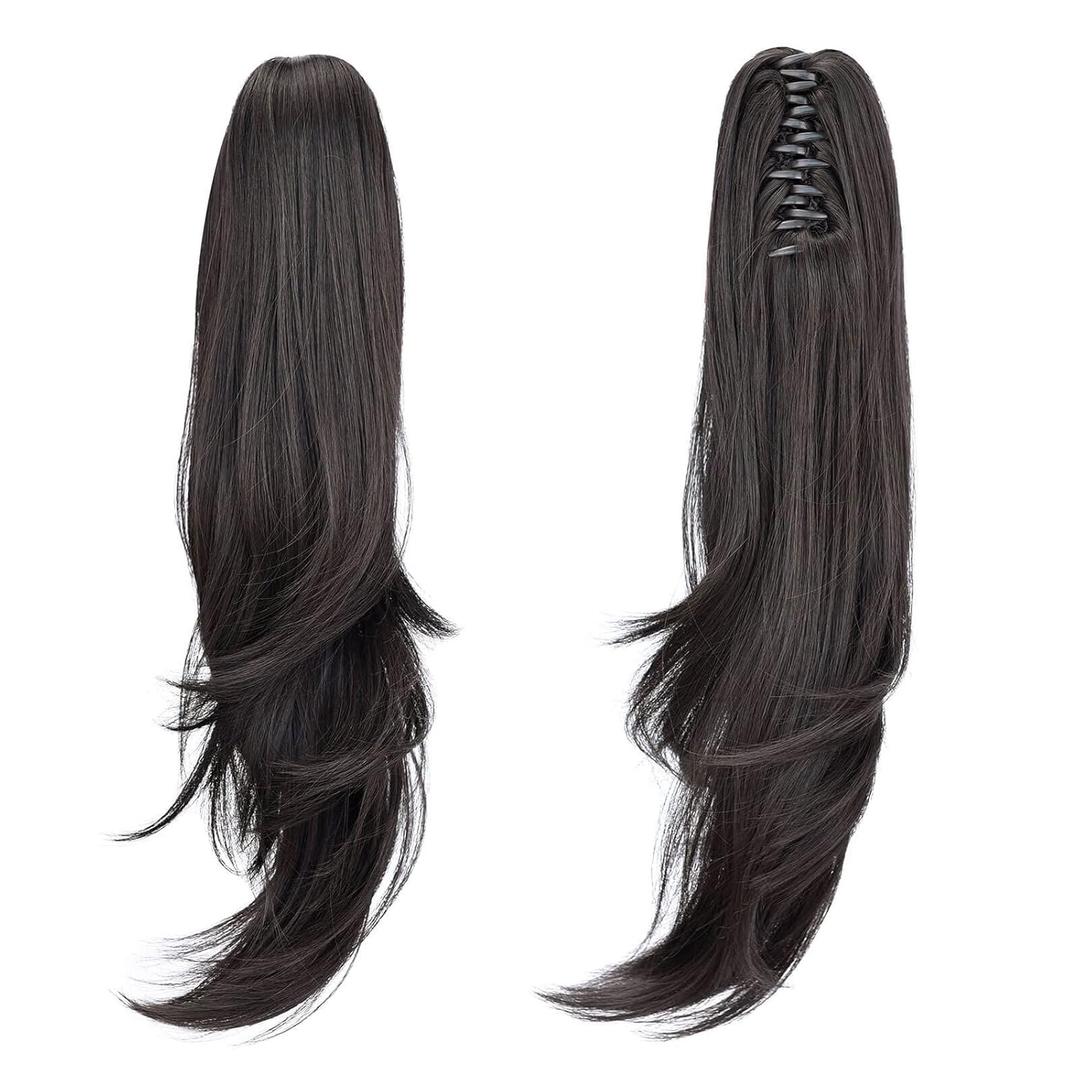 Ponytail Extension,Hair Extension Ponytail 20" Long Claw Hair Extension Synthetic Wavy Straight Hairpieces Ponytail Clip in Ponytail Wig Daily Fluffy Pony Tail for Women(Natural Black)