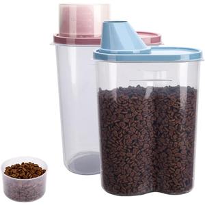 GreenJoy 2 Pack 2lb/2.5L Pet Food Storage Container with Measuring Cup, Can Covers and Bowl for Small Dog, Cat, Waterproof-BPA Free (Blue and Pink)