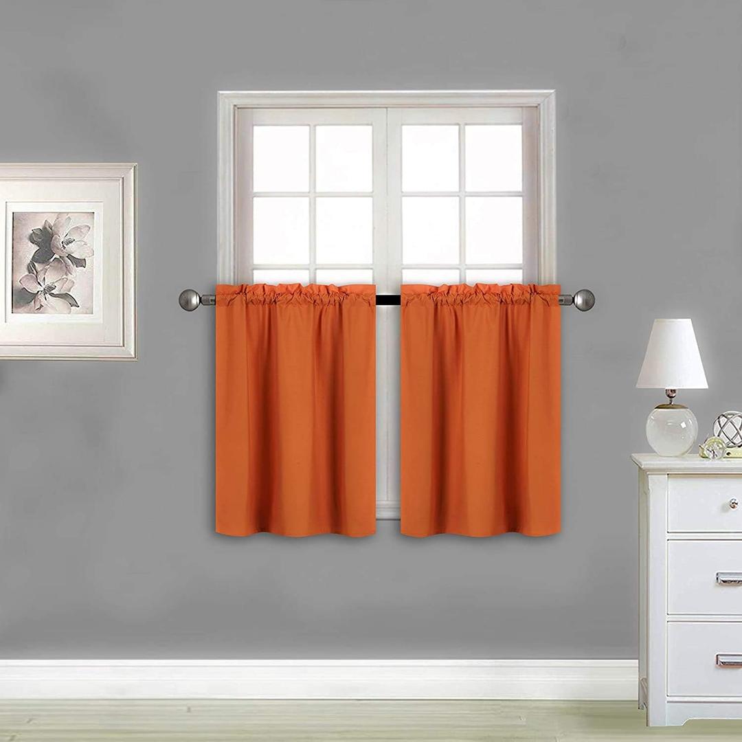 Home Collection 2 Panels 100% Blackout Curtain Set Solid Color with Rod Pocket Short Tier Drapes for Kitchen, Dinning Room, Bathroom, Bedroom,Living Room Window New (58” Wide X 23” Long, Orange)