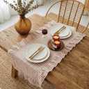 HunnmingRe 1 Pcs Brown Plaid Gingham Ruffle Table Runner 118 x 13.8'' Farmhouse Table Runner 100% Cotton Scalloped Long Dresser Scarves for Mothers Day, Dining Room, Wedding, Kitchen Rustic Home Decor