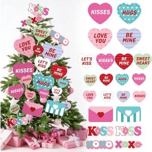 Novabright 22 Pcs Valentine Tree Decor Red Pink Valentines Day Decorations Large Conversation Hearts Tree Picks,Valentine Heart Picks for Valentines Day Home Office Decor Wood