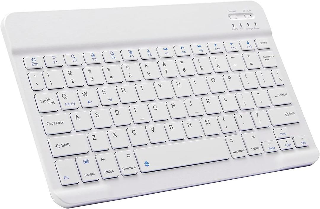 Bluetooth Keyboard Mini Wireless Keyboard for Apple iPad 10th/11 Generation, Amazon Fire HD 10/8 Max 11, Samsung Tablet, Android Phone - 10-Inch Slim, Portable, Rechargeable, White
