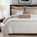 Madison Park Signature Oversized King Comforter Set, Luxury Hotel Style Bedding with Embroidered Details, All Season Down Alternative Comforter, Matching Shams & Decorative Pillows, Ivory/Tan, 9 Piece