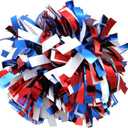 Metallic Cheerleader Cheerleading Pom Poms 6 inch 1 Pair 2 Pieces (Royal Blue/Red/White)