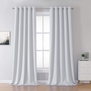 DUALIFE 108 Inch Length Curtain Panels for Bedroom - Grommet Top Window Treatment Room Darkening Window Drapes for Hotel Living Room 2 Panels W60 x L108 Inches Long 9 FT Tall Greyish White