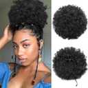 AISI QUEENS Short Afro Puff Drawstring Ponytail - Synthetic Short Afro Kinkys Curly Afro Bun Extension Hairpieces Updo Hair Extensions with Two Clips Natural Black Large Size(1B#)