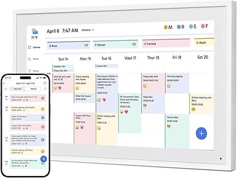 Skylight Calendar: 15-inch Wall Planner Digital Calendar & Chore Chart, Smart Touchscreen Interactive Display for Family Schedules Wall Mount Included, Great for Organizing Your 2025 Calendar, White
