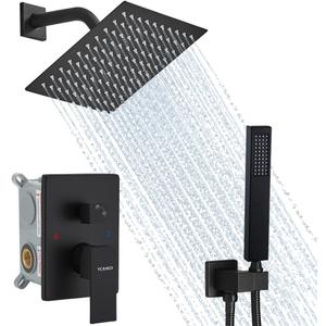 Matte Black Shower System, 8 Inch High Pressure Rain Shower with Handheld, Wall Mount Shower Faucet Set for Bathroom, Rough-in Valve Body and Trim Included