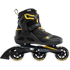 Rollerblade Macroblade 100 3WD Mens Adult Fitness Inline Skate, Black and Saffron Yellow, Performance Inline Skates, Size 6