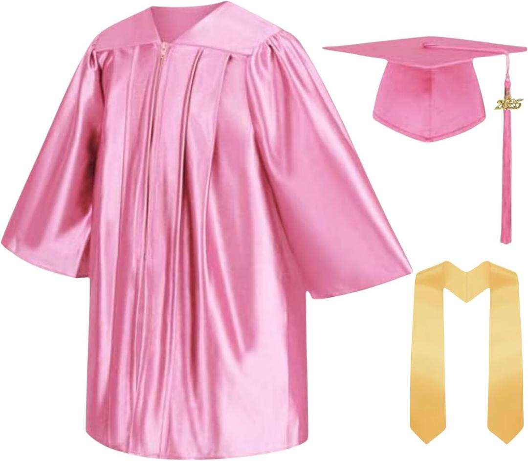 LMYOVE Kindergarten Preschool Graduation Cap and Gown Set with 2025 Tassel Shiny PreK Graduation Set for Kids (36, Pink)