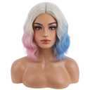 BERON Women Short Platinum Ombre Pink and Blue Side Part Wigs Girls Colorful Shoulder Length Heat Resistant Synthetic Wig for Cosplay Costume Party or Daily