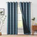 jinchan 95% Blackout Boho Curtains 84 Inches Long for Bedroom White on Blue Geometric Printed Grommet Top Room Darkening Thermal Insulated Window Drapes 2 Panels