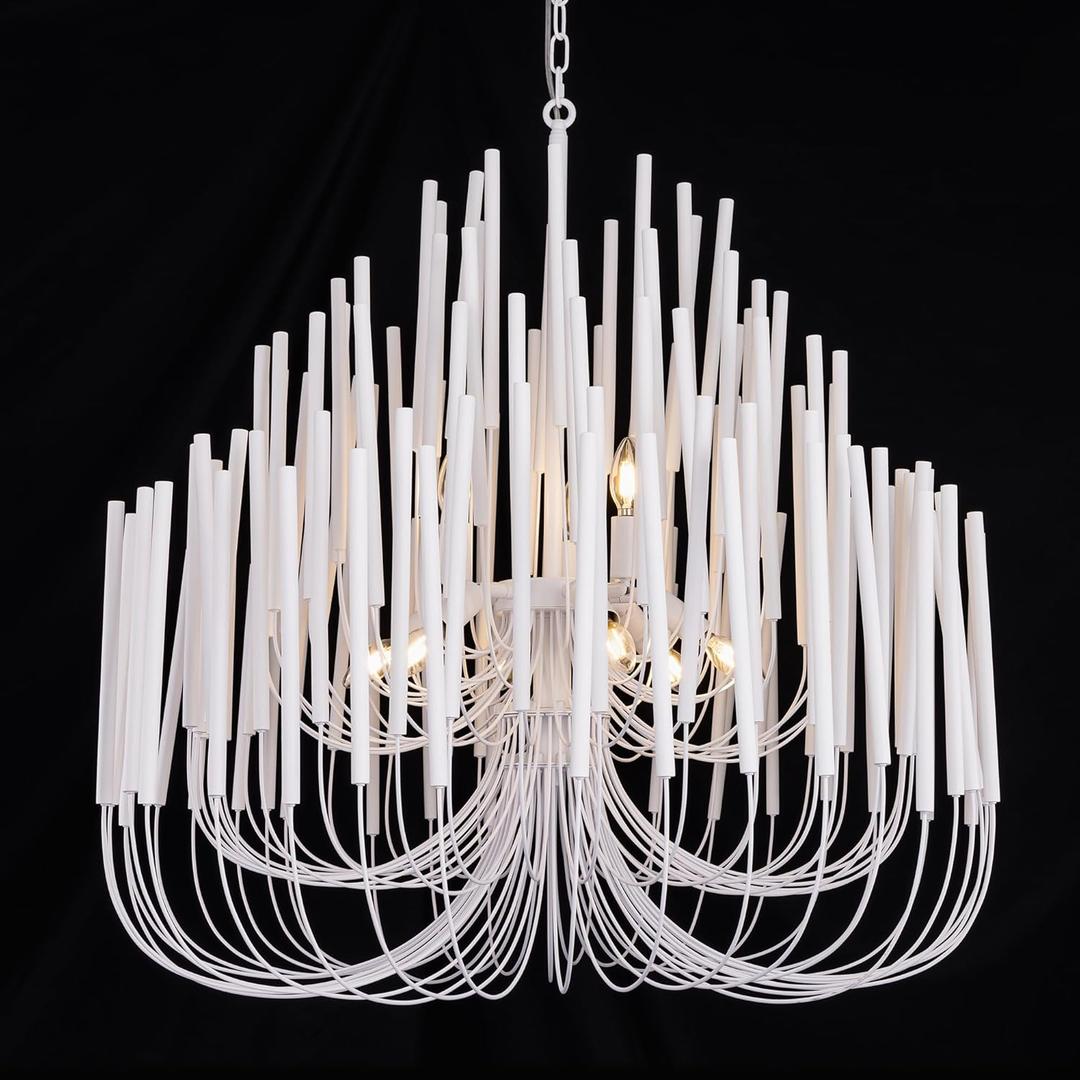 TOCHIC Modern Farmhouse Chandelier for Dining Room 36", Large Vintage White Wood Chandeliers Light for Living Room, Rustic Pendant Lighting Fixture Ceiling Hanging for Foyer Bedroom Entryway