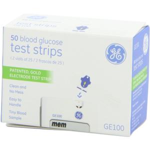 GE100 Blood Glucose Test Strips - 4/Boxes of 50 Strips = 200/Total Strips, USE BY 2026/05/26