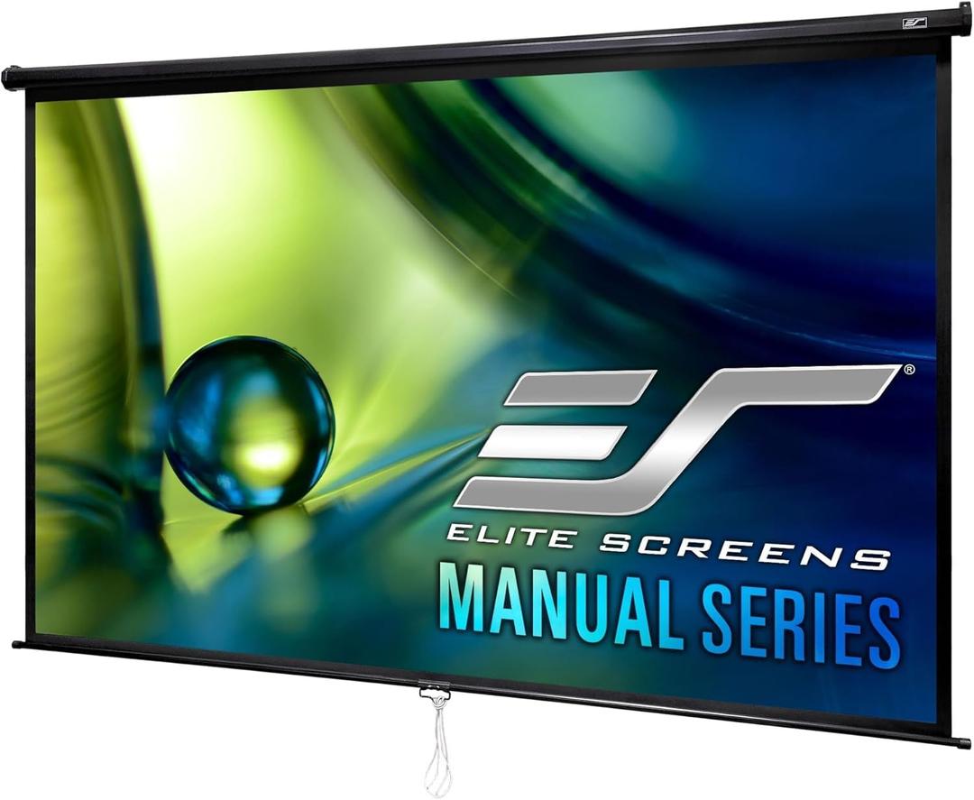 Elite Screens Manual Series, 100-INCH 16:9, Pull Down Manual Projector Screen with AUTO LOCK, Movie Home Theater 8K / 4K Ultra HD 3D Ready, M100UWH, 16:9, Black