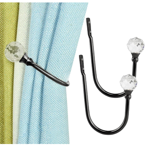 Coolnice 2 Pack Curtain Holdbacks, Wall Mounted Curtain Tiebacks, Glass Crystal with U Shape Curtain Pull Backs with Screws for Home Office-Black