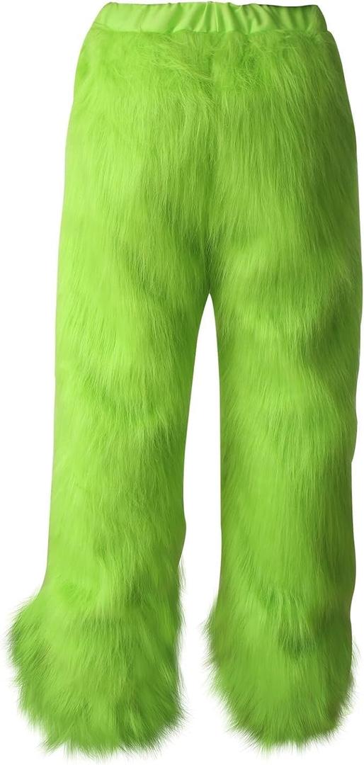 WPOZD Christmas Green Furry Adult Pants Funny Cosplay Costume Props Santa Costume Green Pants For Adult (L/XL(5.57-5.90ft))