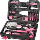 Apollo Tools 135 Piece Household Pink Hand Tools Set with Pivoting Dual-Angle 3.6 V Lithium-Ion Cordless Screwdriver - DT0773N1