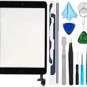 Black Digitizer Repair Kit for iPad Mini 1&2 A1432 A1489 Touch Screen Digitizer Replacement with IC Chip + Home Button + Tools + Pre-Installed Adhesive