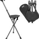 KMINA PRO - Walking Cane with Seat for Seniors (Height Adjustable Handle), Carbon Fiber, Folding Stick, Adjustable Stool Seat