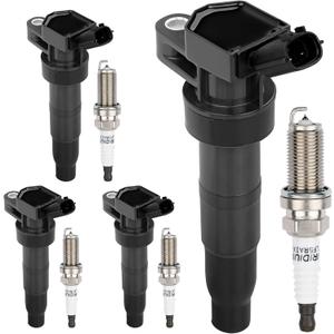HQPASFY UF611 Ignition Coils Pack & Iridium Spark Plugs Set of 4 Compatible with Kia Sorento Forte Koup Optima Sorento Sportage Rondo, Hyundai Genesis Equus Tucson Santa Fe Replaces# 5C1880, GN10568