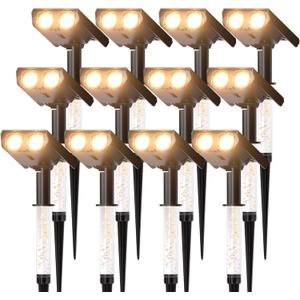 Solar Lights Outdoor Waterproof IP65Outside Solar Landscape Spotlight with Ambient Light Column and Adjustable Aperture for Garden Yard Pathway Lawn2 IN 1 Can Used as Wall LampWarm White- 12 Pack