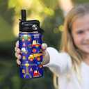 Kids Water Bottle with Straw Construction Insulated Water Bottles 12oz Stainless Steel Travel School Tumbler Double Wall Vacuum Cup for Boys Kid