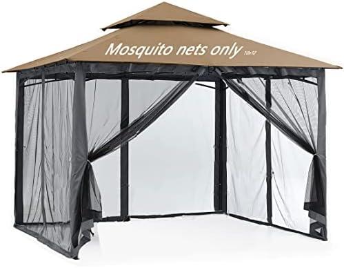 10x12 Gazebo Replacement Mosquito Netting, 4-Panel Sidewall Screen with Zipper Universal Black (10'x12')