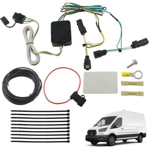 4-Pin Trailer Hitch Wiring Harness Kit Vehicle-Side Custom Compatible with 2015-2024 Ford Transit-150 250 350 HD Cargo Van Standard 4 Way Flat Trailer Connector Plug Replaces 56327
