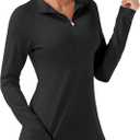 FKEEP Women's Polo Shirts Long Sleeve UPF 50+ Sun Protection Tennis Golf Workout Tops Sport Zipper V Neck (Black, S)