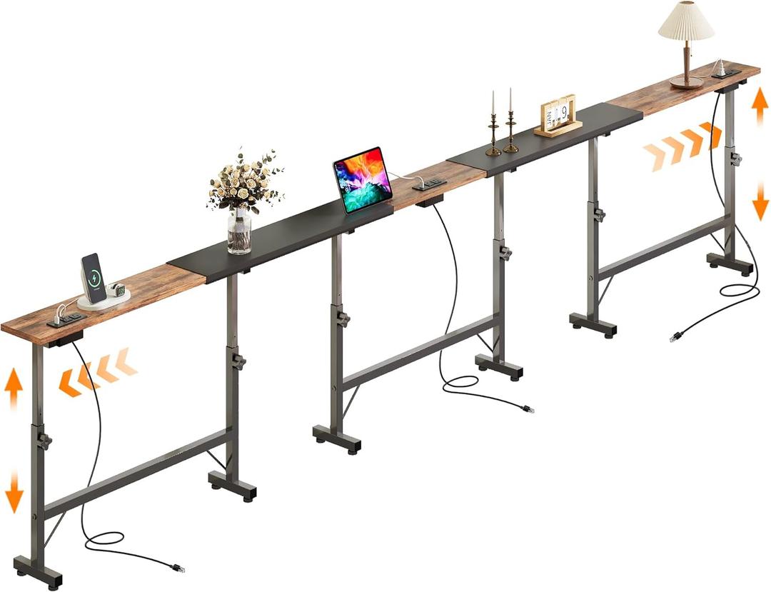 Narrow Console Table Behind Couch 106-157 Inch Adjustable Length, 23-31 Inch Adjustable Height Sofa Table with 3 Power Outlets Entryway Hallway Bedroom Living Room Foyer Classic