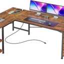 Huuger 55 Inch L Shaped Desk with Fabric Drawers, Reversible Computer Gaming Desk with Power Outlets and USB-C Port, Adjustable Side Storage Shelves, for Work Corner Home Office, Rustic Brown