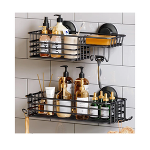 TAILI Shower Caddy Suction Cup 2 Pack with Hooks & Soap holder, Heavy Duty Shower Organizer for Bathroom, No Drilling Bathroom Organizer with Large Capacity, Black Metal Storage Basket