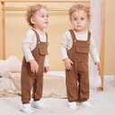 CARETOO Newborn Baby Boy Clothes Infant Boy Romper Fall Winter Outfits Bodysuit 2Pcs Striped Long Sleeve Top Overalls 0-3M