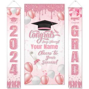 2024 Graduation Party Decorations - Pink Graduation Decorations Class of 2024 - Custom Congrats Grad Banner - Graduation Porch Sign for Indoor Outdoor Yard Supplies (Style4)