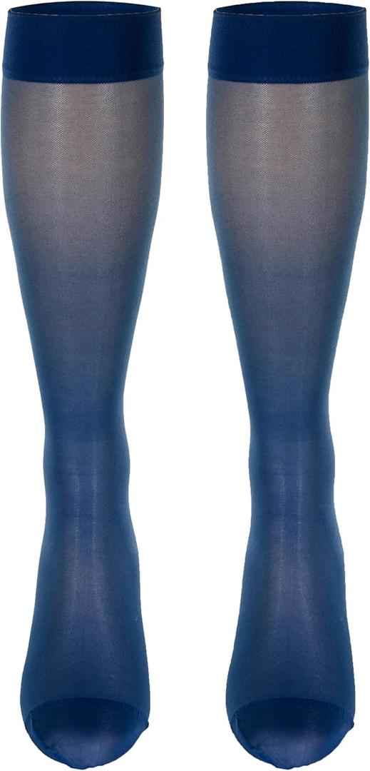 NuVein Sheer Compression Stockings, 15-20 mmHg Support, Women's Medium Denier Nylons, Knee High, Closed Toe, Blue, 2X-Large