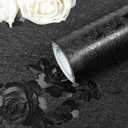  Apdidl Black Flower Wallpaper Peel and Stick, Gothic Black Floral Textured Contact Paper 393"X17.7", Removable Self Adhesive Renter Friendly Wall Paper for Kitchen Drawers Walls Cabinets