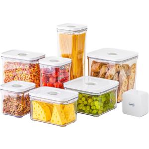 Premium Airtight Food Storage Containers Mega 8P/Set. Total 46.11cup, 7pcs Container and Vacuum Sealer. Smart One-Click Seal Lid, Patented Double Silicone Lining, 100% Leak Proof, BPA-FREE
