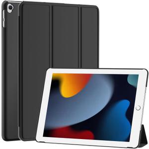 SUPFINE for 10.2 Inch iPad 9th Generation Case 2021, with [ Glass Screen Protector ]/ iPad 8th/7th Generation Case 2020/2019, Slim Stand Translucent Back Shell Cover, Black (iPad 9th/8th/7th Generation 10.2'')