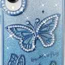 for Samsung Galaxy S25 Edge Glitter Case 3D Butterfly Pattern Blue