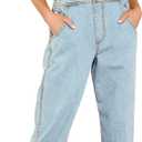 luvamia Women's Casual Stretch Adjustable Denim Bib Overalls Jeans Pants Jumpsuits (Large, A2 Azure Glow)