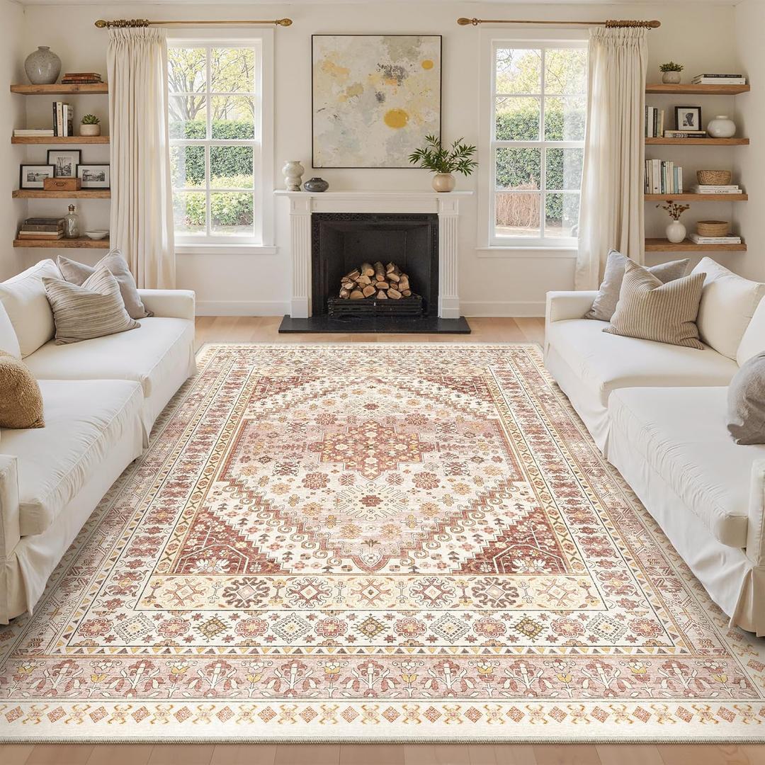 zesthome 8x10 Area Rugs for Living Room,Non-Slip Backing Washable Rugs,Vintage Large Area RugStain Resistant Home Decor Rug