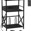 DALEMHOME Record Player Stand with Charging Station, 3-Tier Side Table for 100 Vinyl Storage, End Table for Living Room, Bedroom, Black HKET1002BK, 18.9" W x 15.8" D