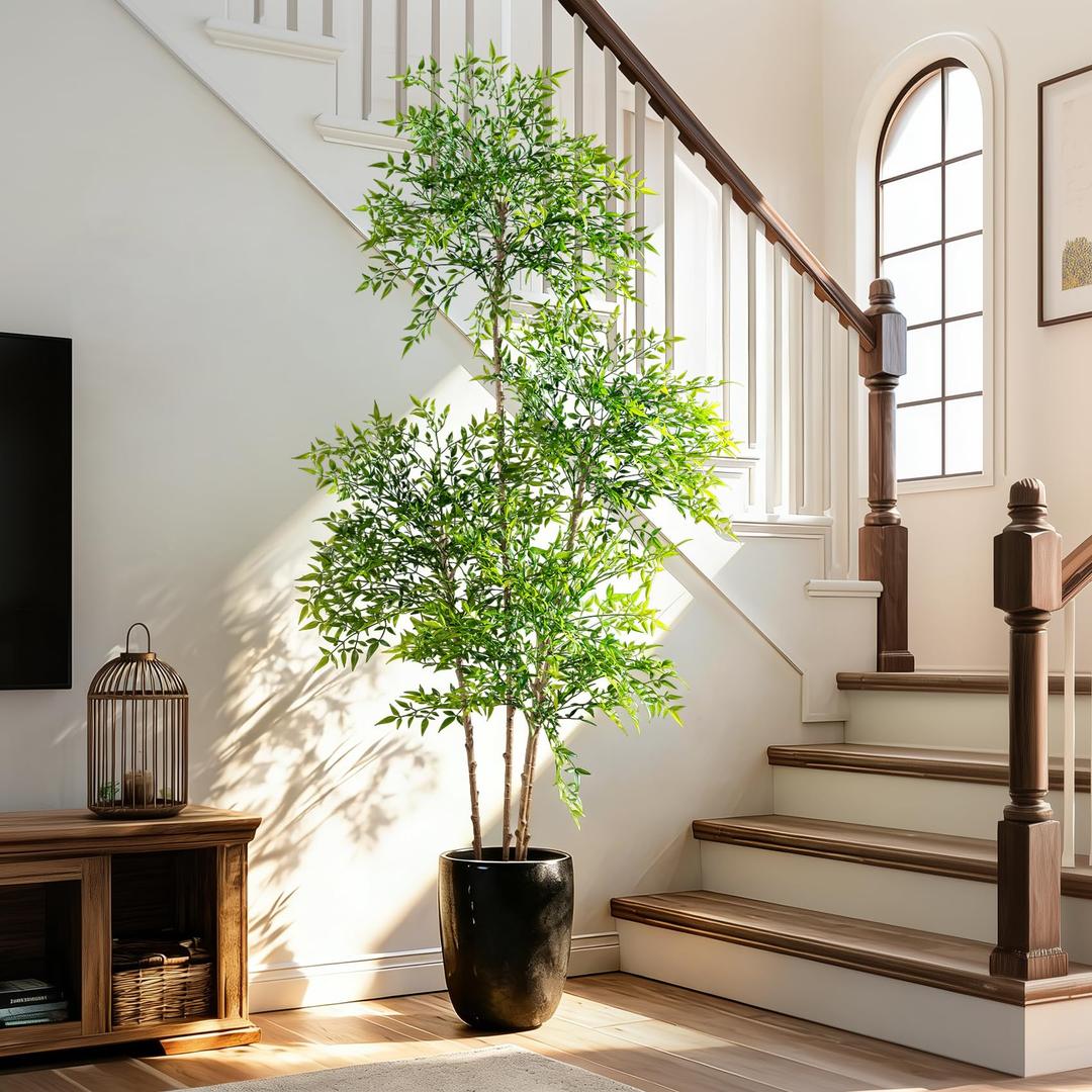Big Fake Nandina Trees Plastic plantas Large Artificial Tree Indoor Outdoor Realistic Floor Plants Faux Bamboo Plant for Home Living Room Corner Office Patio Porch Bonsai Decor Housewarming Gift, Size: 6ft 7in