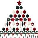Chiisong 57 Pcs Velvet Christmas Tree Ornaments Set, Flocked Christmas Ball Tree Topper Velvet Ribbon Gift Warp Bow Artificial Poinsettia Flower Candy Cane Hanging for Xmas Holiday Party Decor