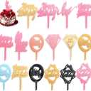 180 PCS Happy Birthday Cake Toppers, Glitter Cake Decorations Acrylic Birthday Toppers Multi-colored Cakes Sign for Adult Party Supplies Desserts Decor Photo Props