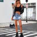 Women's Denim Skorts Skirts Mini Side Slit Skirt High Waisted Casual Y2k Jean Shorts Stretchy (Blue, XL)