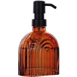 Glass Soap Dispenser for Kitchen and Bathroom Contertop Wash Hand Liquid, Dish Detergent, Farmhouse Style Shampoo Lotion Pump (1, Brown Glass with Black, 4" x 2"x 6-5/8")