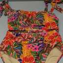 Herseas Women's Tie Shoulder Bikini Sets 2 Piece Striped Swimsuits High Waisted Bathing Suits, Tropical Animal Print Medium