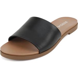 Soda Women Flip Flops Slides Slip-On Sandals Peep Toe Single Band BOARD Black 10